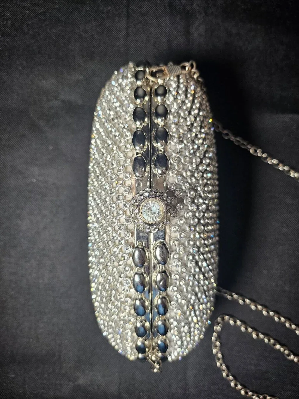 Sparkly Crystal Rhinestone Hard Shell Silver Wedding, Prom Clutch Purse